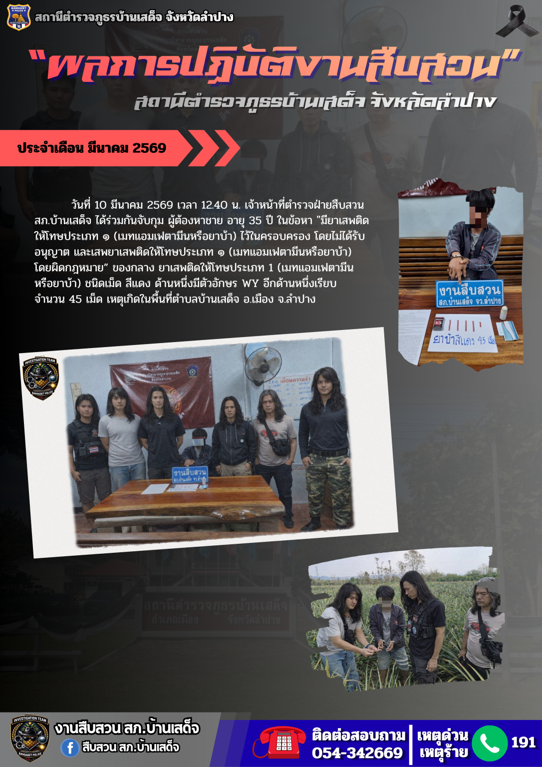 ผลการปฏิบัติงานสืบสวนสอบสวน ประจำเดือน มีนาคม 2569